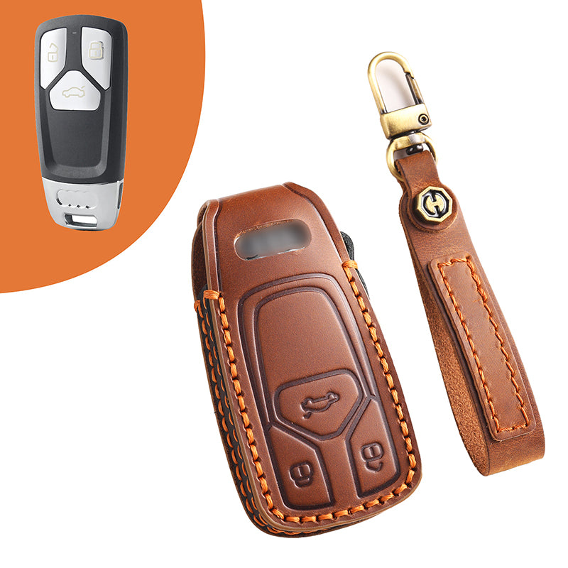 Genuine Leather Key Fob Cover for Audi A4L, Q5L, Q7, A4, A5, A6