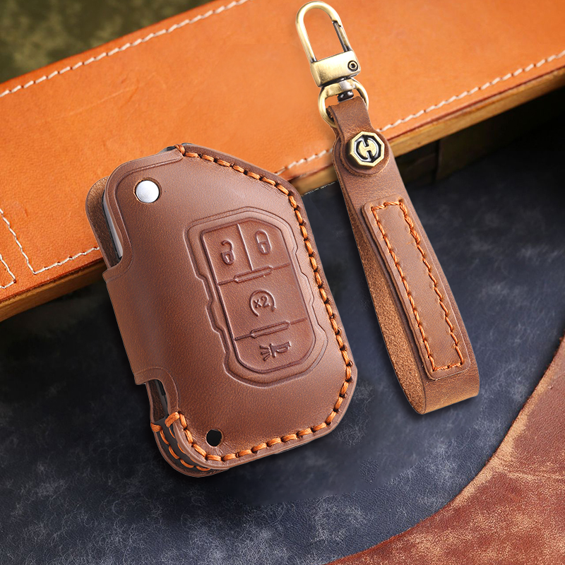 Genuine Leather Key Fob Cover for Jeep Wrangler JK and JL