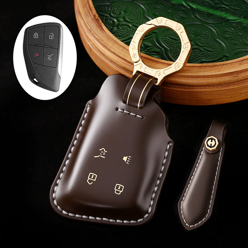 Genuine Cowhide Leather Key Fob Cover for Buick, Car Key Shell Case, Keychain Protector, Fits 3-7 Button Buick Key Fobs