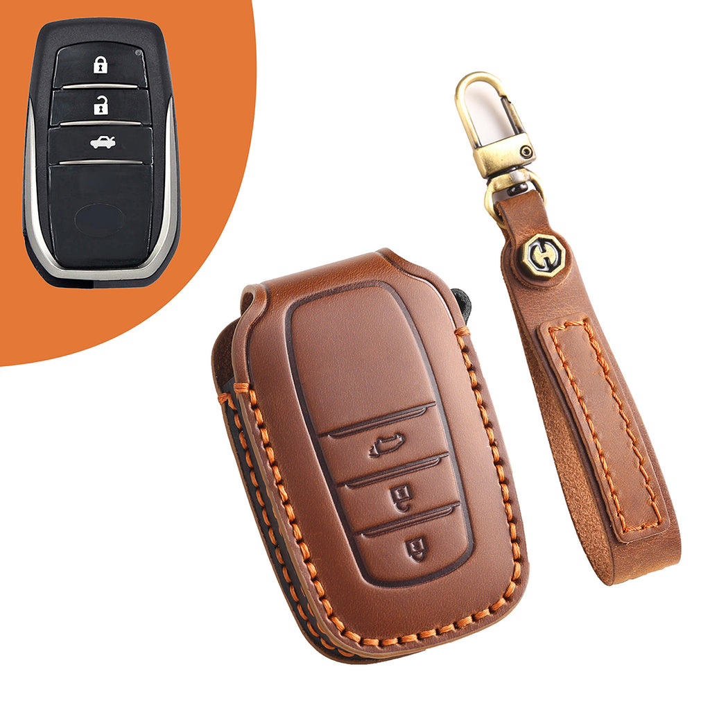 Leather Smart Car Key Cover Case for Toyota Camry, Rav4, Highlander high-end