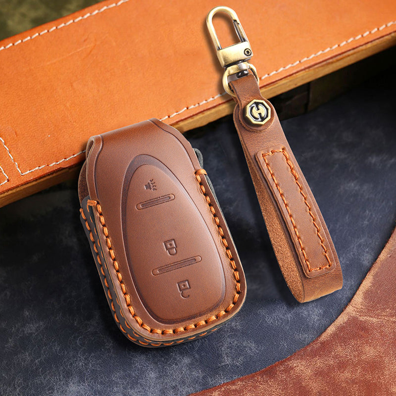 Genuine Leather Key Fob Cover for Chevrolet Colorado, Silverado & GMC Pickup (3-6 Buttons)