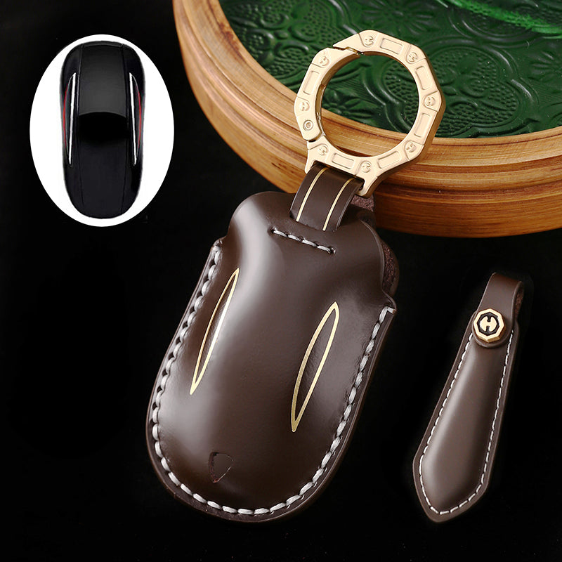 High-End Leather Key Case for Tesla Models 3, Y, S, and X