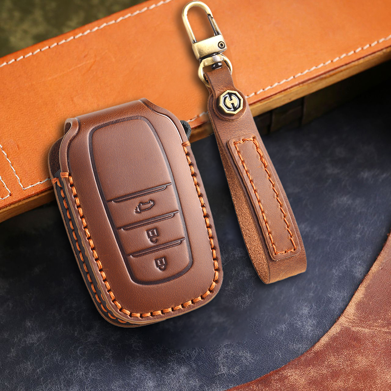 Genuine Leather Key Fob Cover for Toyota Camry, RAV4, and Highlander Models