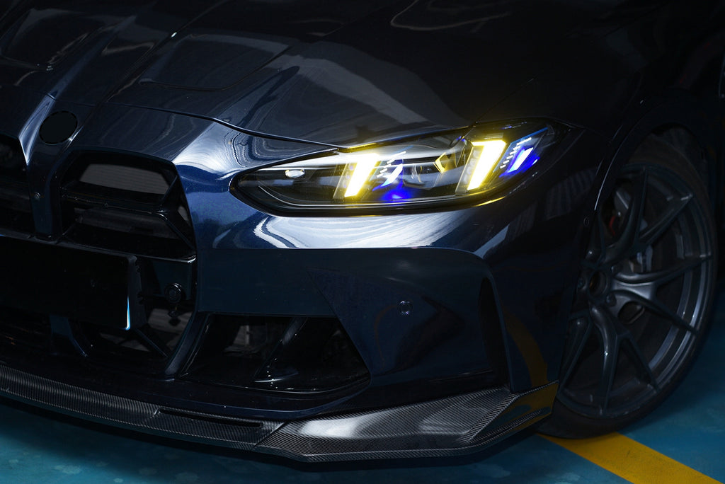 Snake Eyes Style Headlights for BMW 4 Series G22 G23 G26 M3 M4 (2021 - Present) Assembly Upgrade, Amber DRL