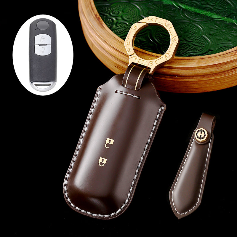 Leather Car Key Protective Cover for Mazda 3, CX-30, CX-5, and CX-9 Remote Key Fob