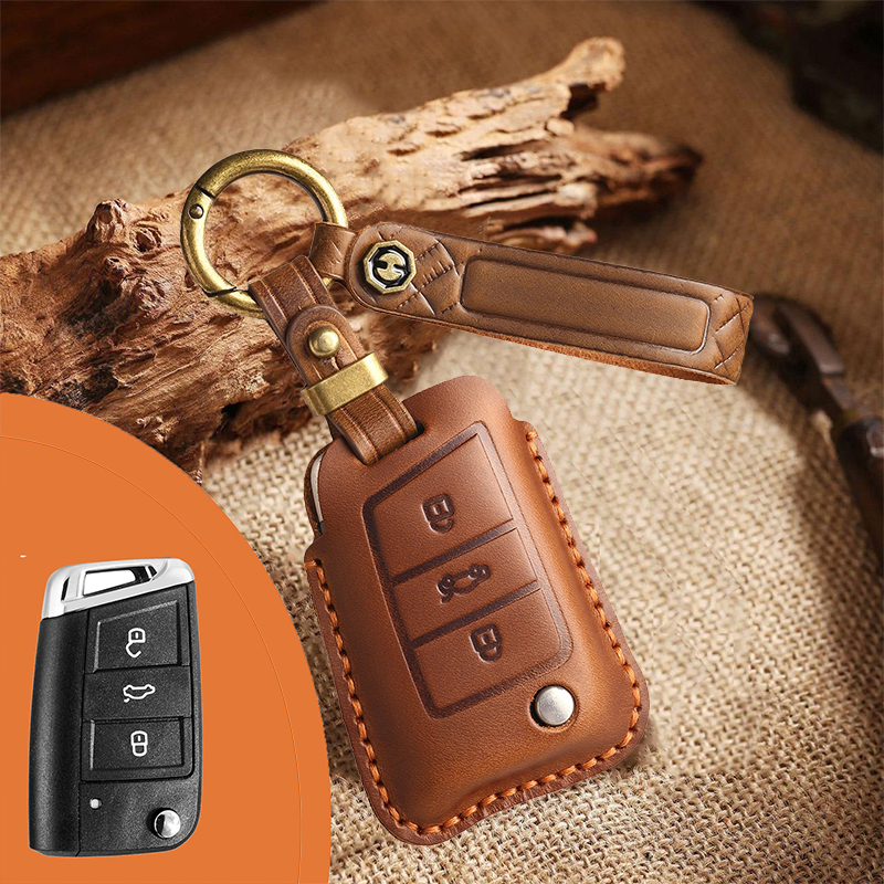 Genuine Leather Key Fob Cover for Volkswagen (3-5 Buttons)