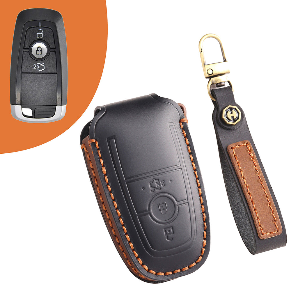 Premium Leather Keychain Protective Case for Ford Series [3-5 Buttons] - Keyless Remote Car Key Shell