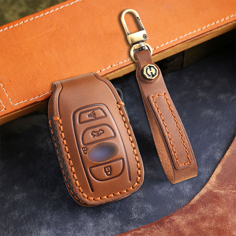 Genuine Leather Key Fob Cover for Subaru Outback, Forester, Impreza, Legacy, and XV (3, 4-Button)