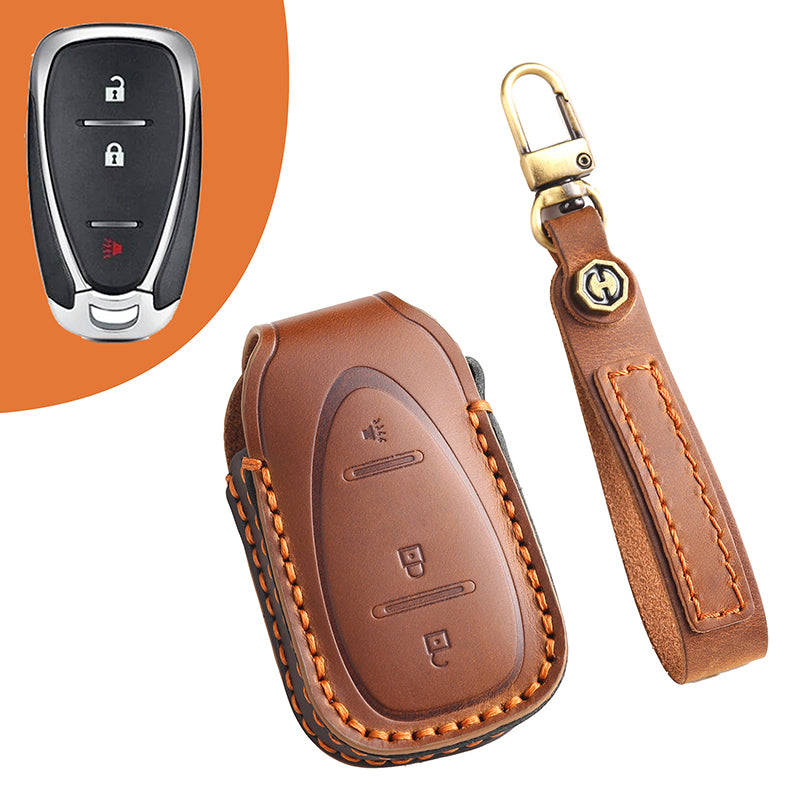 Genuine Leather Key Fob Cover for Chevrolet Colorado, Silverado & GMC Pickup (3-6 Buttons)