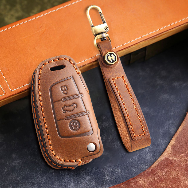 Genuine Leather Key Fob Cover for Audi A4L, Q5L, Q7, A4, A5, A6