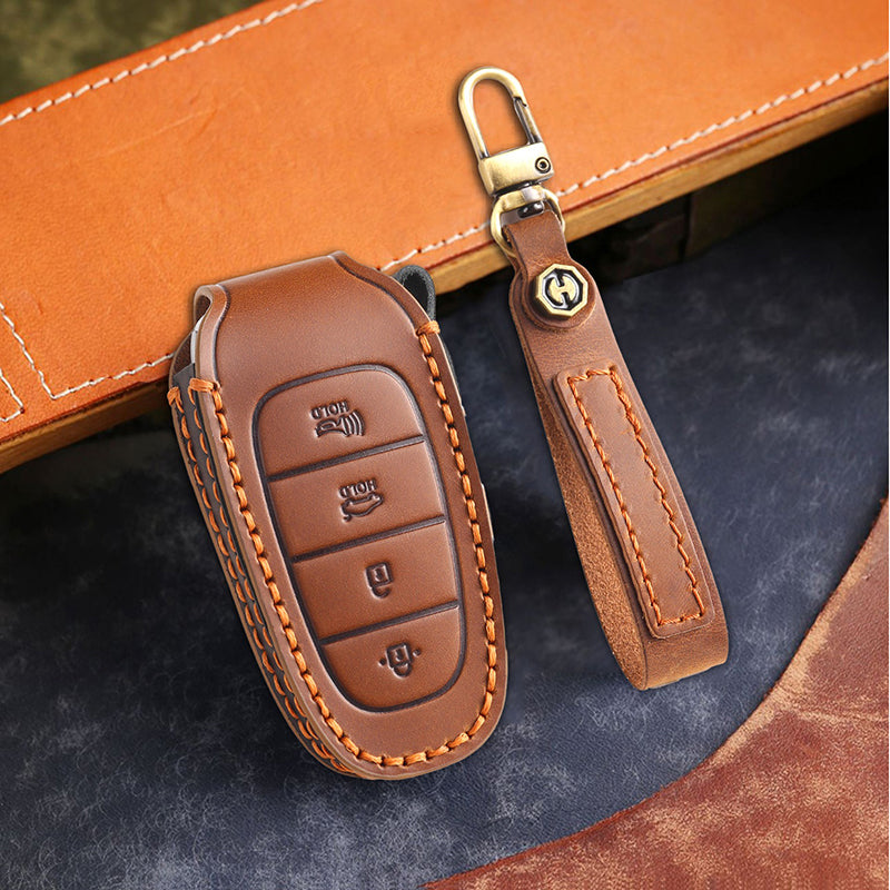 Genuine Leather Key Fob Cover for Hyundai (3-7 Buttons)