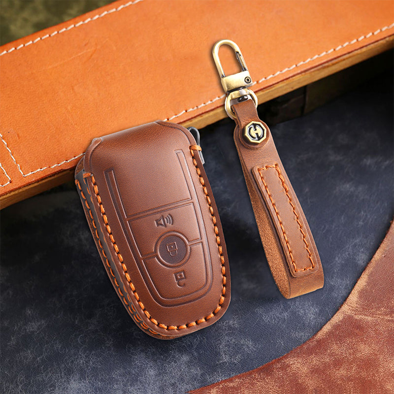 Genuine Leather Key Fob Cover for Ford Series (3-5 Buttons)