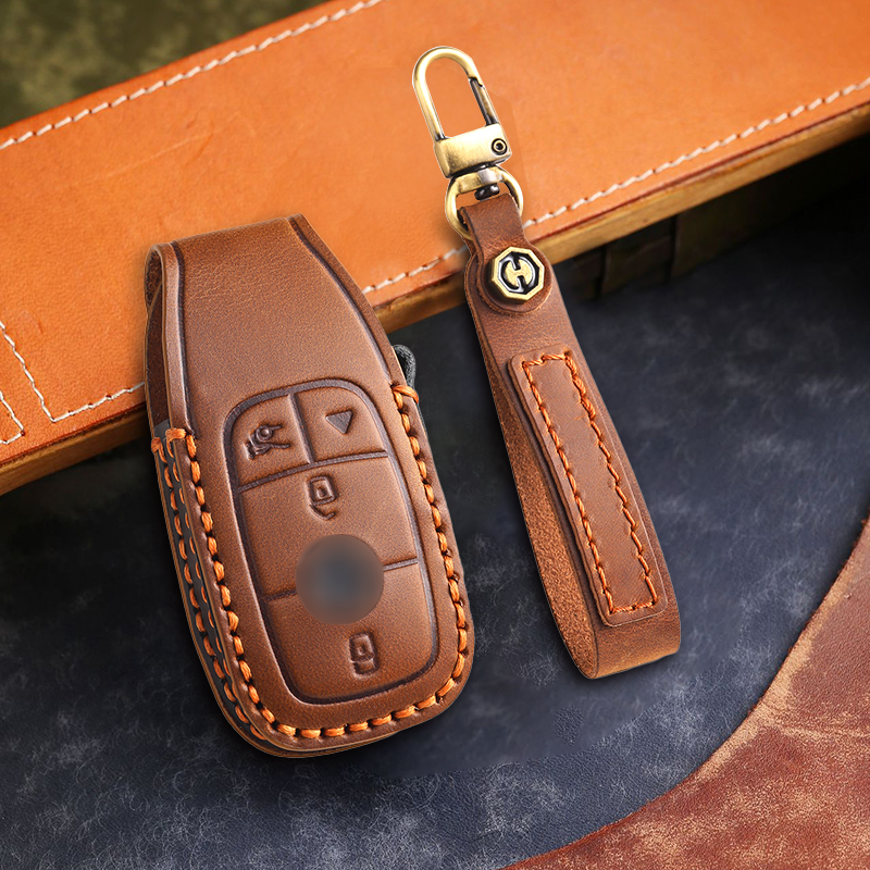 Genuine Leather Key Fob Cover for Mercedes-Benz C-Class, G-Class, E-Class, GLK, R350, GL, and GLC Models