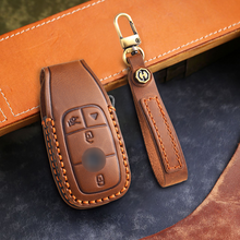 Load image into Gallery viewer, Genuine Leather Key Fob Cover for Mercedes-Benz C-Class, G-Class, E-Class, GLK, R350, GL, and GLC Models