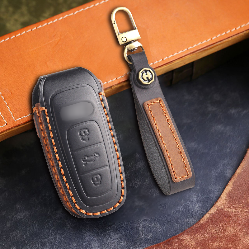 Genuine Leather Key Fob Cover for Audi A4L, Q5L, Q7, A4, A5, A6