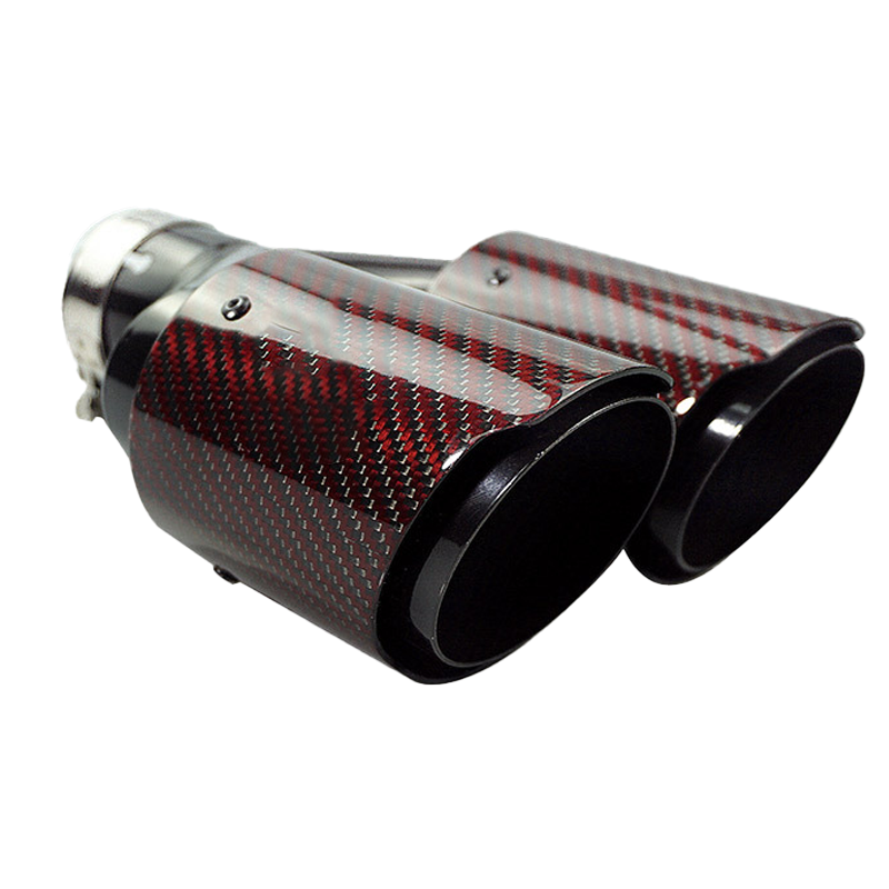 Red Carbon Fiber Glossy Y-Shaped Muffler Tips - 2.6″ IN/3.98″ OUT - Universal Fit