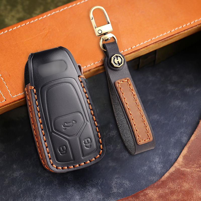 Genuine Leather Key Fob Cover for Audi A4L, Q5L, Q7, A4, A5, A6