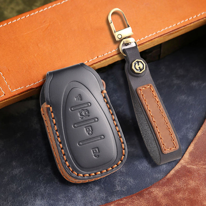 Genuine Leather Key Fob Cover for Chevrolet Colorado, Silverado & GMC Pickup (3-6 Buttons)