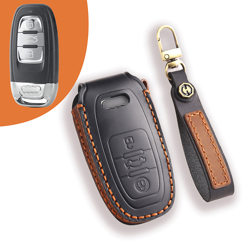 Genuine Leather Key Fob Cover for Audi A4L, Q5L, Q7, A4, A5, A6