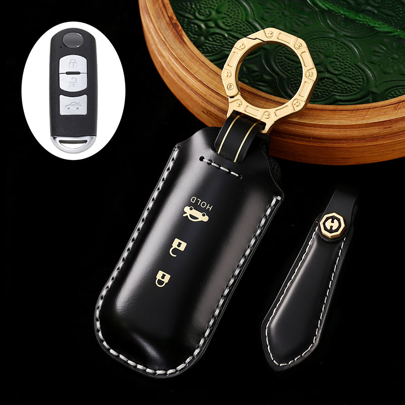 Leather Car Key Protective Cover for Mazda 3, CX-30, CX-5, and CX-9 Remote Key Fob