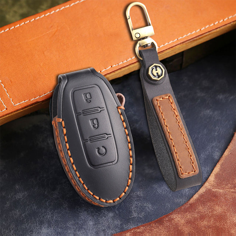 Genuine Leather Key Fob Cover for Nissan X-Trail, Qashqai, Tiida, Altima, and Sylphy (3-5 Button)