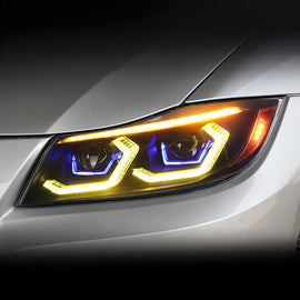 LED Headlights For 2005-2012 BMW E90 E91 3-Series Amber/White DRL HeadLamp