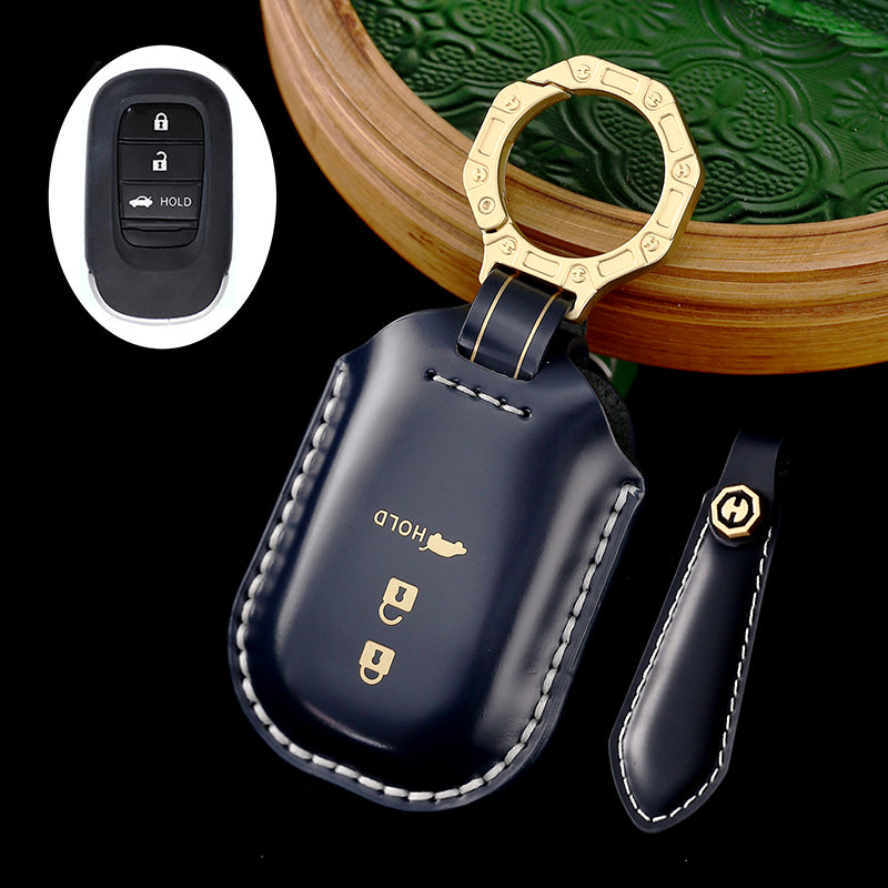 High-End Leather Car Key Cover Compatible with Honda Accord, Civic, CR-V, HR-V, Odyssey, etc. (2, 3, 4, 5, or 6-Button Smart Key Cover)