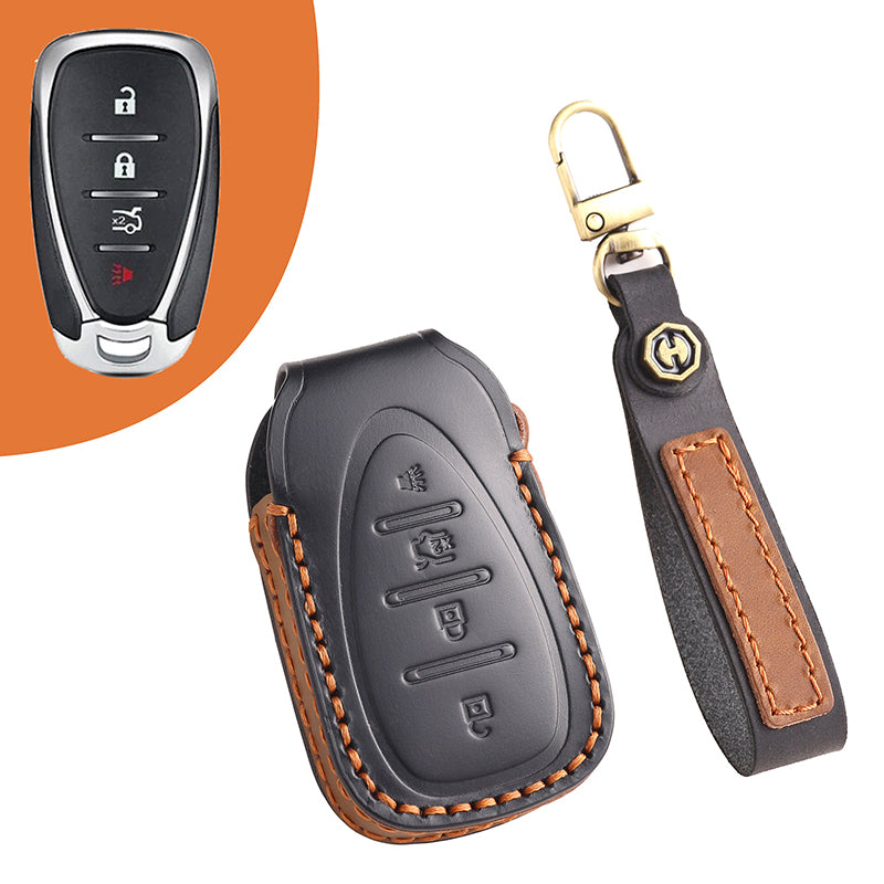 Genuine Leather Key Fob Cover for Chevrolet Colorado, Silverado & GMC Pickup (3-6 Buttons)