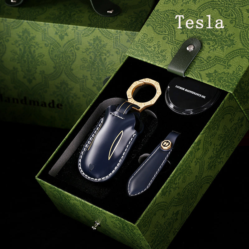 High-End Leather Key Case for Tesla Models 3, Y, S, and X