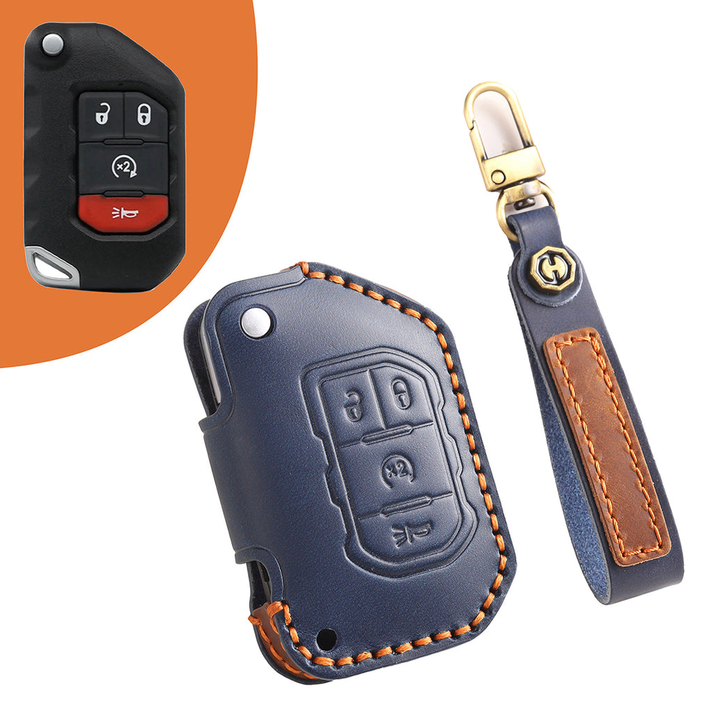 Leather Smart Car Key Cover Case for Jeep Wrangler JK and JL