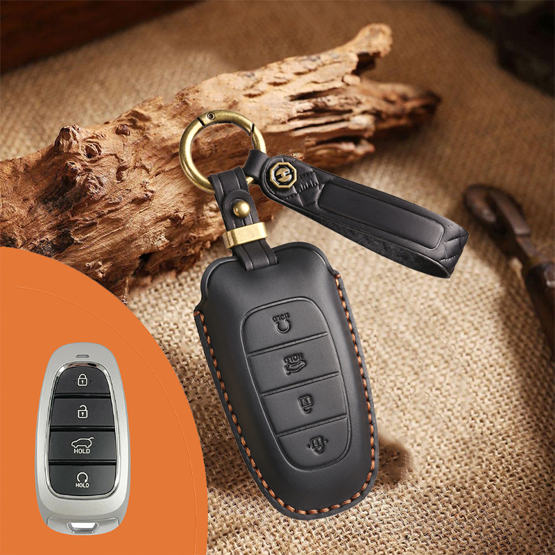 Genuine Leather Key Fob Cover for Hyundai 3-7 Button