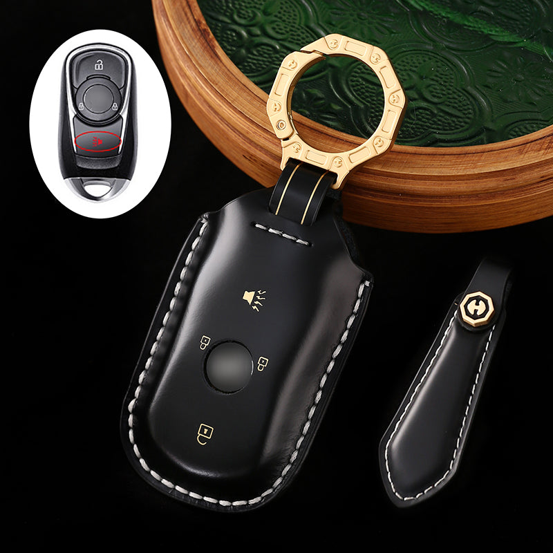 Genuine Cowhide Leather Key Fob Cover for Buick, Car Key Shell Case, Keychain Protector, Fits 3-7 Button Buick Key Fobs