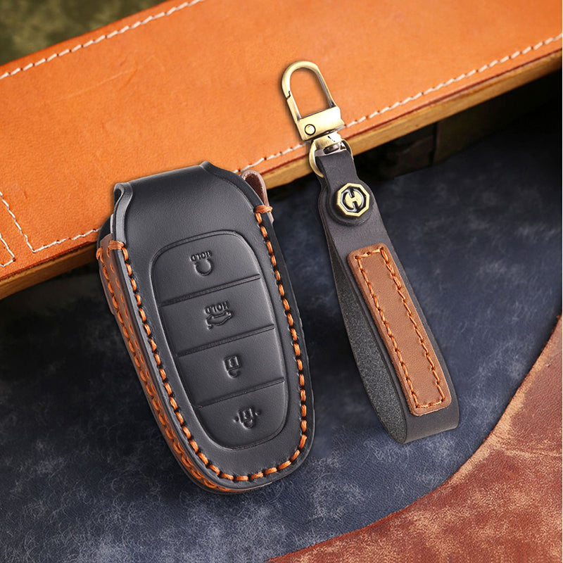 Genuine Leather Key Fob Cover for Hyundai (3-7 Buttons)