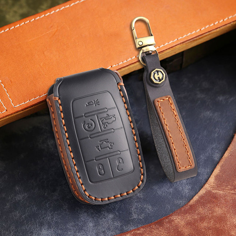 Genuine Leather Key Fob Cover for Dodge Ram 2500, 3500, 4500, 5500, Compatible with RAM Pickup Models (4-6 Button)