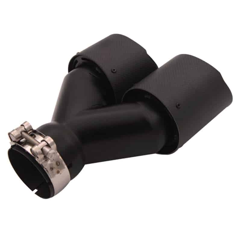 Car exhaust tip carbon fiber double row y-shaped exhaust tip black, inlet 63mm outlet 89mm