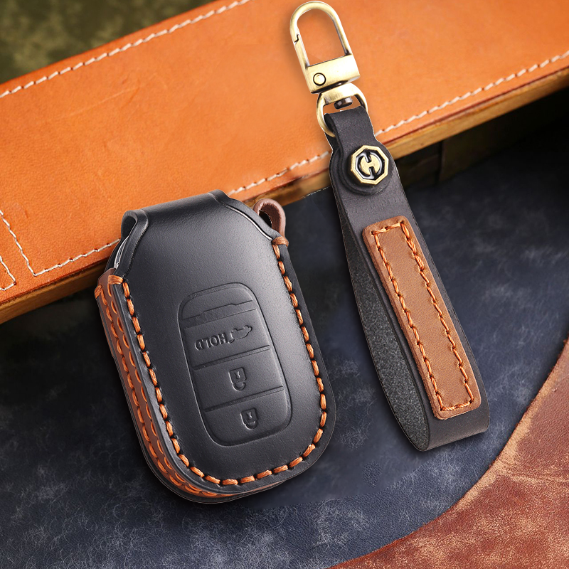 Genuine Leather Key Fob Cover for Honda Accord, Civic, CR-V, HR-V, and Pilot Models