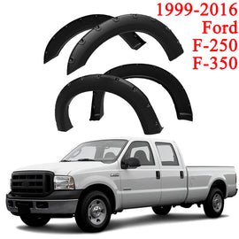 Fender Flares Compatible with 1999-2016 Ford F-250 F-350 Super Duty, Rough Textured Bolt-Riveted Style 4pc