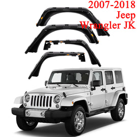 Front & Rear Fender Flares Kit for 2007-2018 Jeep Wrangler JK - Set of 4 with LED Lights
