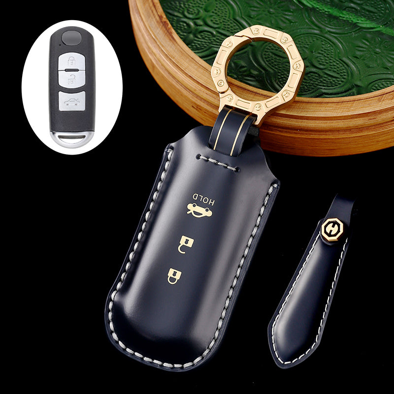 Leather Car Key Protective Cover for Mazda 3, CX-30, CX-5, and CX-9 Remote Key Fob