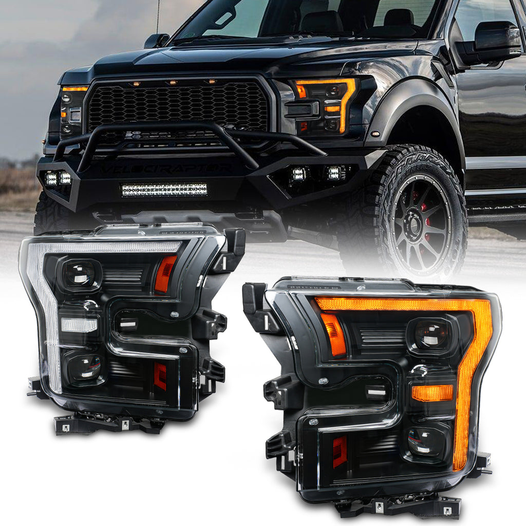 For Ford F-150 LED Dual Beam Projector Headlights 2015–2020 Sequential Turn Signal Plug and Play