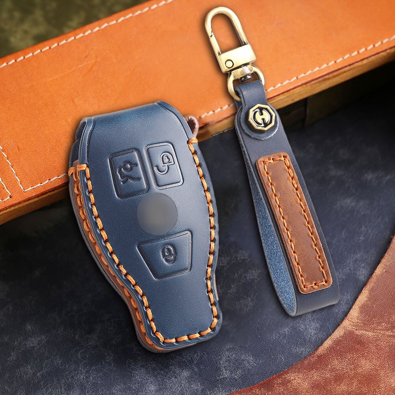 Genuine Leather Key Fob Cover for Mercedes-Benz C-Class, G-Class, E-Class, GLK, R350, GL, and GLC Models