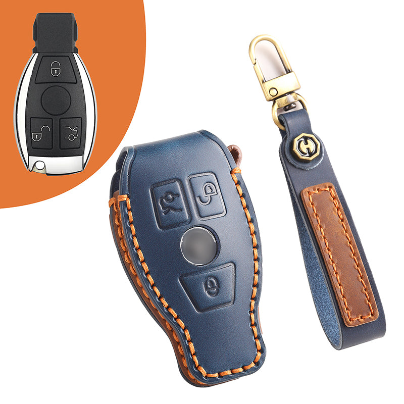 Genuine Leather Key Fob Cover for Mercedes-Benz C-Class, G-Class, E-Class, GLK, R350, GL, and GLC Models