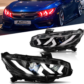 Demon Eye LED Headlights for 2016-2021 Honda Civic 10th Gen Projector Front Lamp Assembly (Pair)