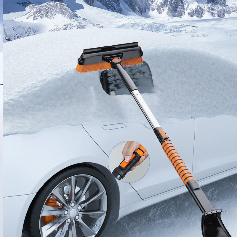 5 in 1 Ice Shovel and Retractable Snow Brush Emergency Snow Shovel Snow Broom with Foam Handle 180° Rotating Brush Head Snow Shovel for Cars, Trucks, SUVs, Vehicles