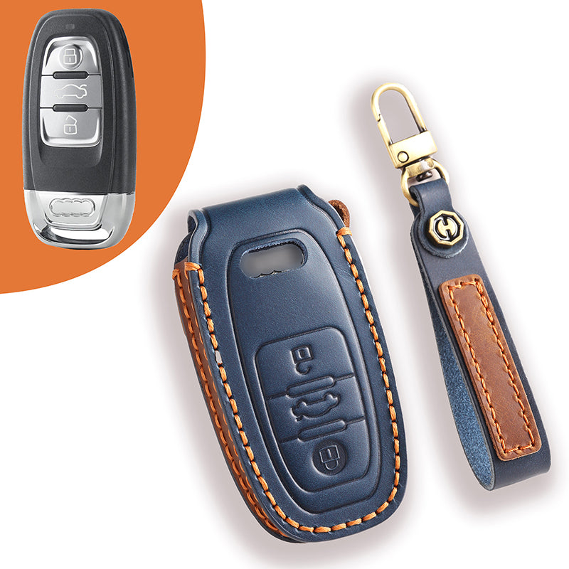 Genuine Leather Key Fob Cover for Audi A4L, Q5L, Q7, A4, A5, A6