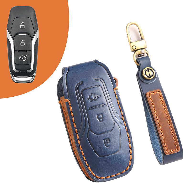 Genuine Leather Key Fob Cover for Ford Series (3-5 Buttons)