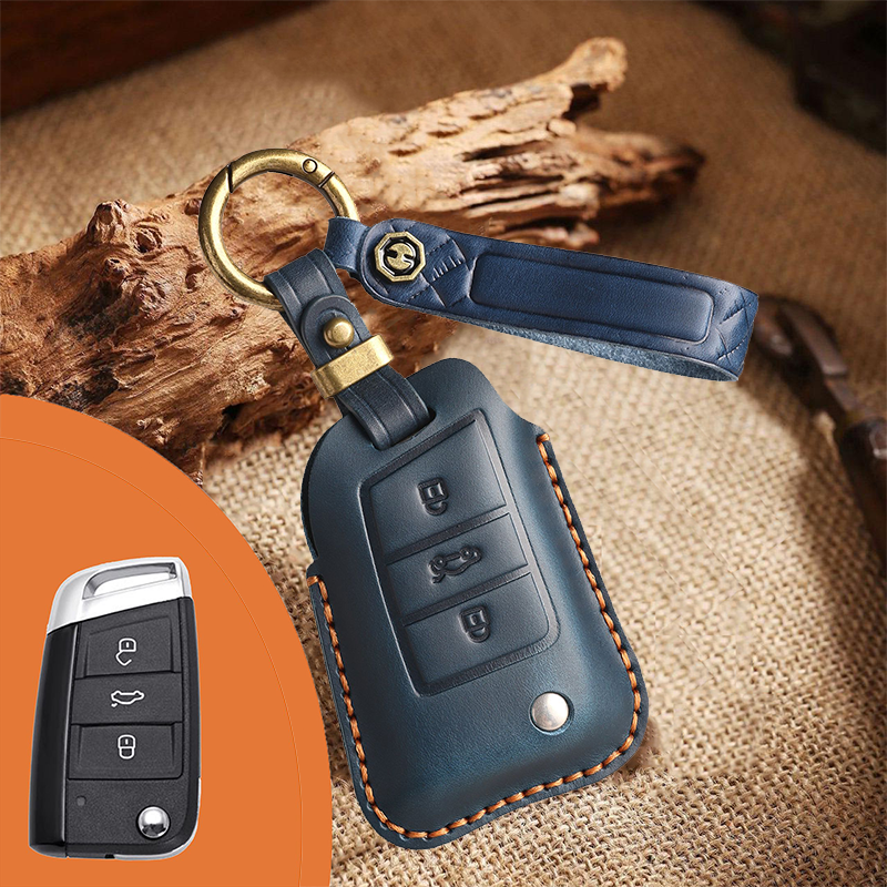 Genuine Leather Key Fob Cover for Volkswagen (3-5 Buttons)