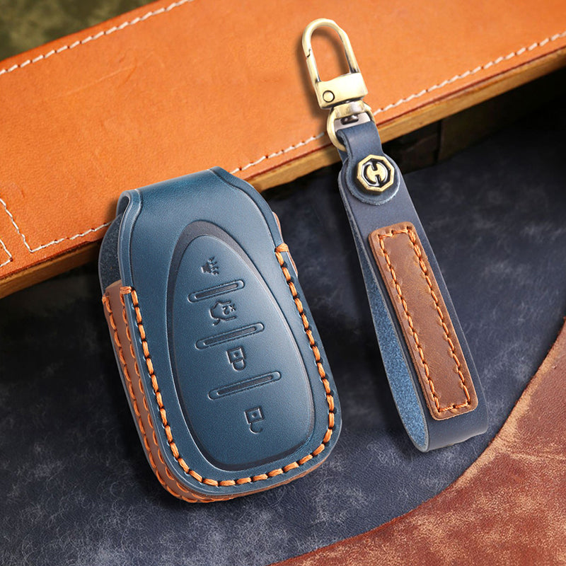 Genuine Leather Key Fob Cover for Chevrolet Colorado, Silverado & GMC Pickup (3-6 Buttons)