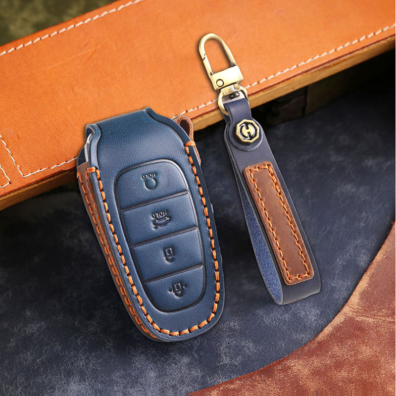 Genuine Leather Key Fob Cover for Hyundai (3-7 Buttons)