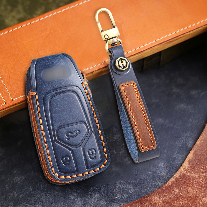 Genuine Leather Key Fob Cover for Audi A4L, Q5L, Q7, A4, A5, A6